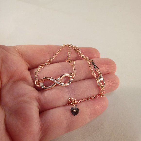 Rose Gold Sterling Silver Diamond Zircon Infinity Heart Bracelet Necklace 2p set - Picture 5 of 8